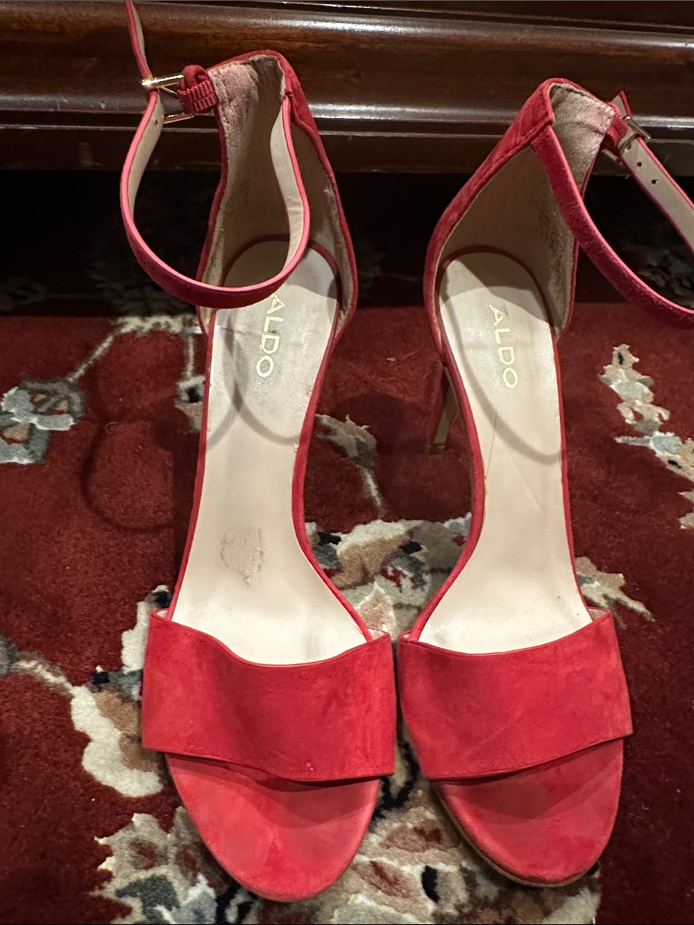 Aldo Red Suede Ankle-Strap High Heels 7.5